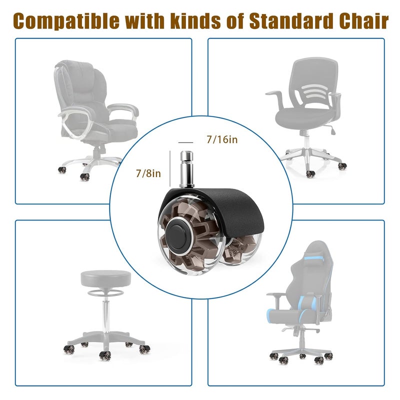 Omyoffice Office Chair Caster Wheels (Set of 5),Heavy-Duty Chair Wheels Support 2200lbs,Mute Rubber Chair Casters for Hardwood Floors and Carpet,2 Inch Universal Fit (Brown) - Image 2